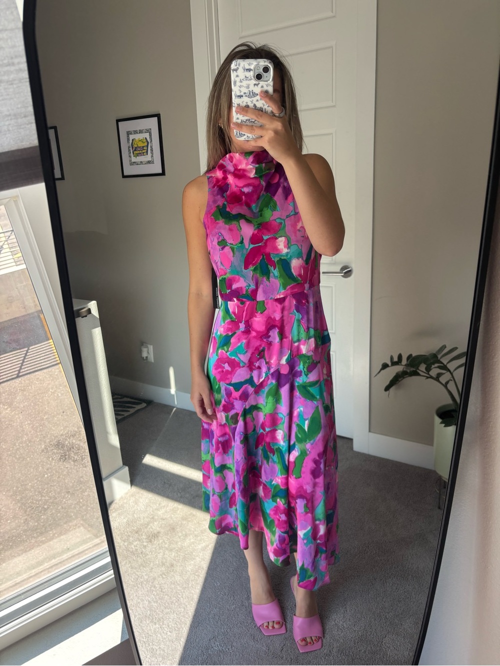 NWT Maggy London Asymmetrical Mock Neck Floral MIDI Dress